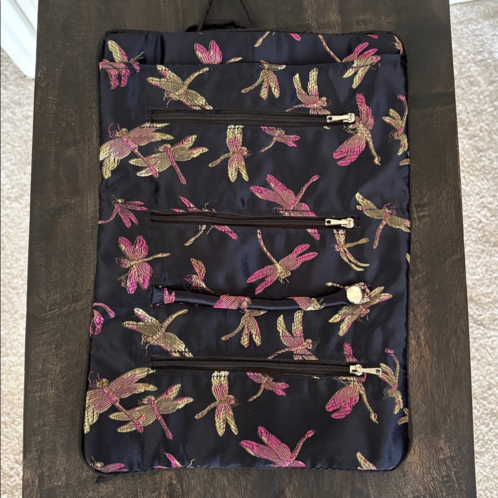 Dragonfly Print Satin Jewelry Travel Bag Roll - Picture 4 of 5